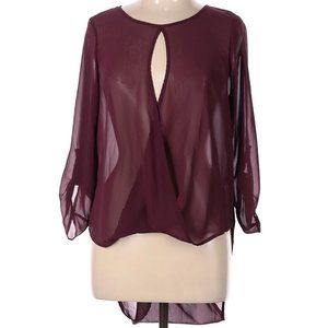 Studio Y Sheer Surplice Front Long Sleeve Blouse Top Medium